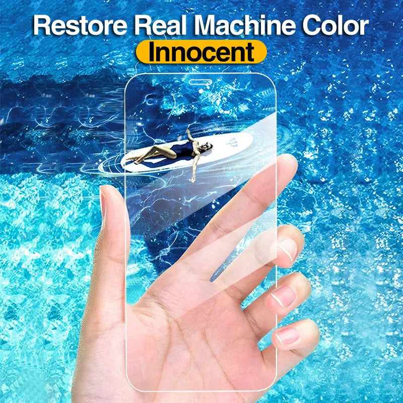 Four transparent tempered glass screen protectors for iPhone models including iPhone 13 Pro Max and 12 Pro Max