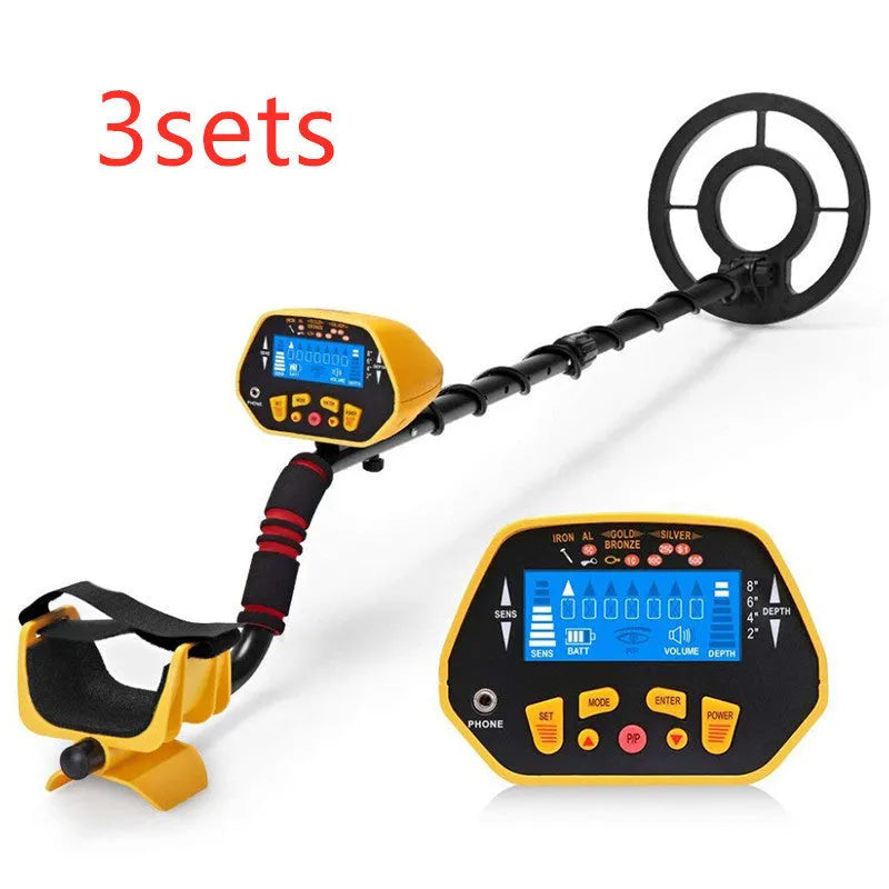 Black and yellow GC1028 professional metal detector with LCD display and waterproof search coil