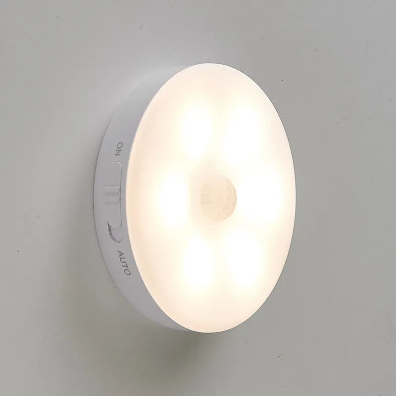Wireless motion sensing LED light with body detection for home hallway and cabinet installation