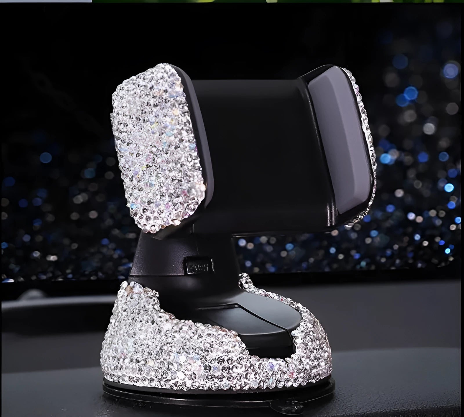 Multifunctional dual-use car mobile phone rack with rhinestone finish and 360 degree rotation
