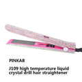 Electric hair straightener with diamond-studded plates and tourmaline ceramic heat conductor in black