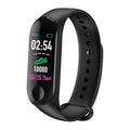 M3 smart bracelet with colour screen showing heart rate display on black TPE wristband