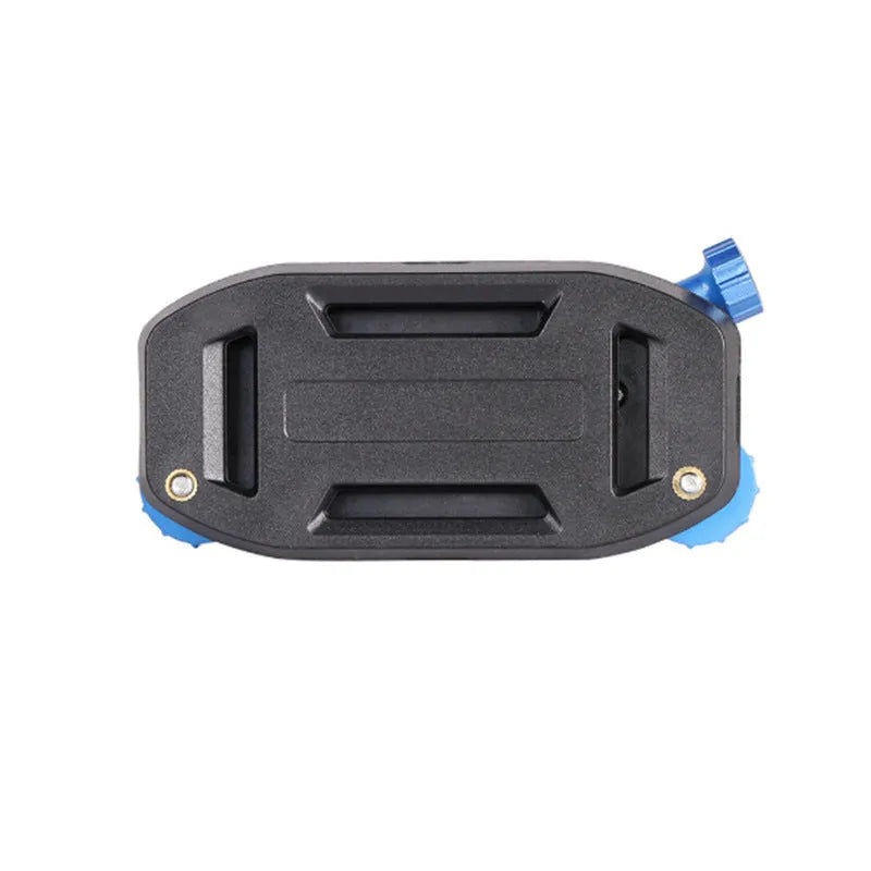 Blue plastic GoPro shoulder strap buckle for mounting action cameras on backpacks