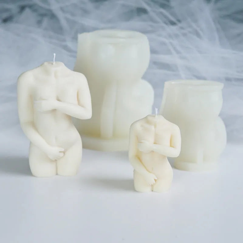 Shy Female Body silicone candle mould showing three female figure designs in flexible silica gel material
