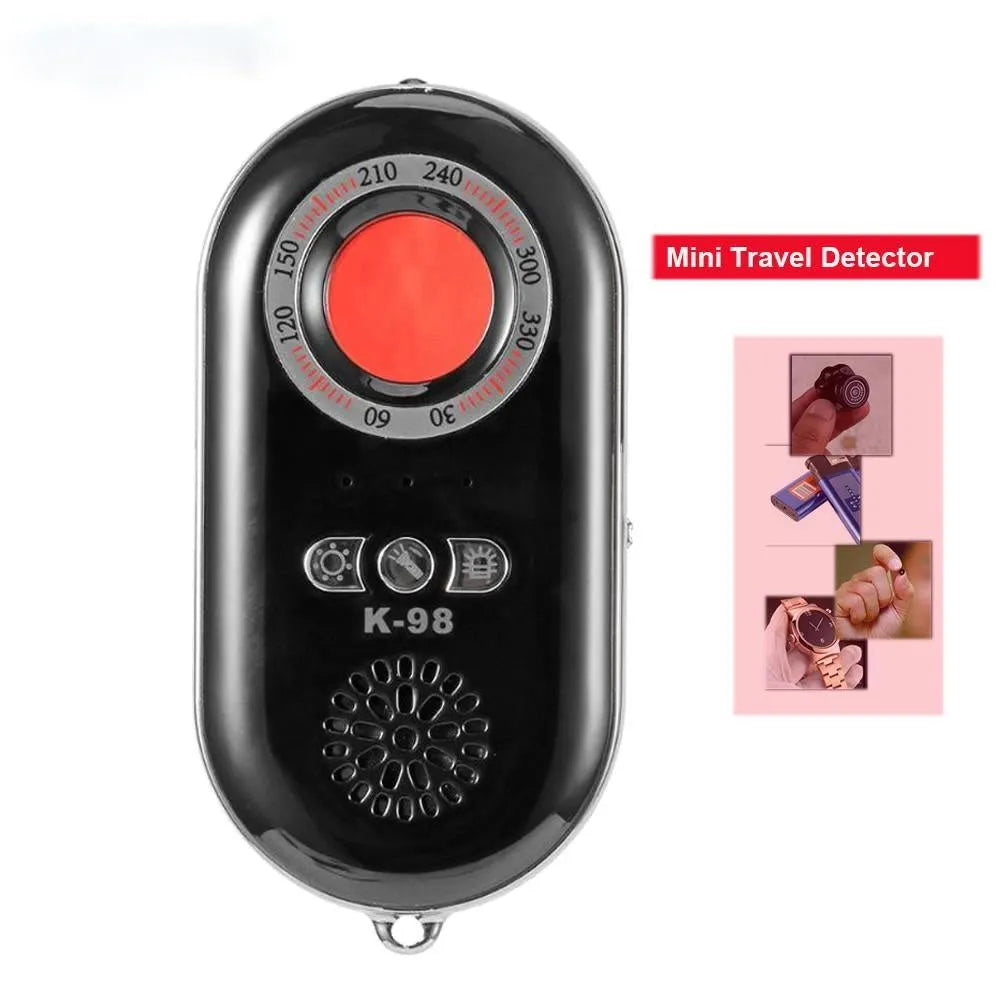 Compact rectangular wireless signal detector measuring 85mm with vibration alarm for travel security