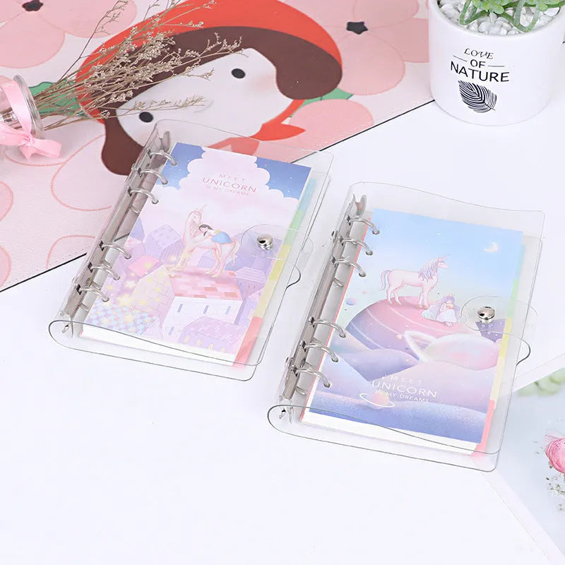 Metal binder shell notebook with PVC cover in Alice Castle design, showing loose leaf Daolin paper and pull side bag.