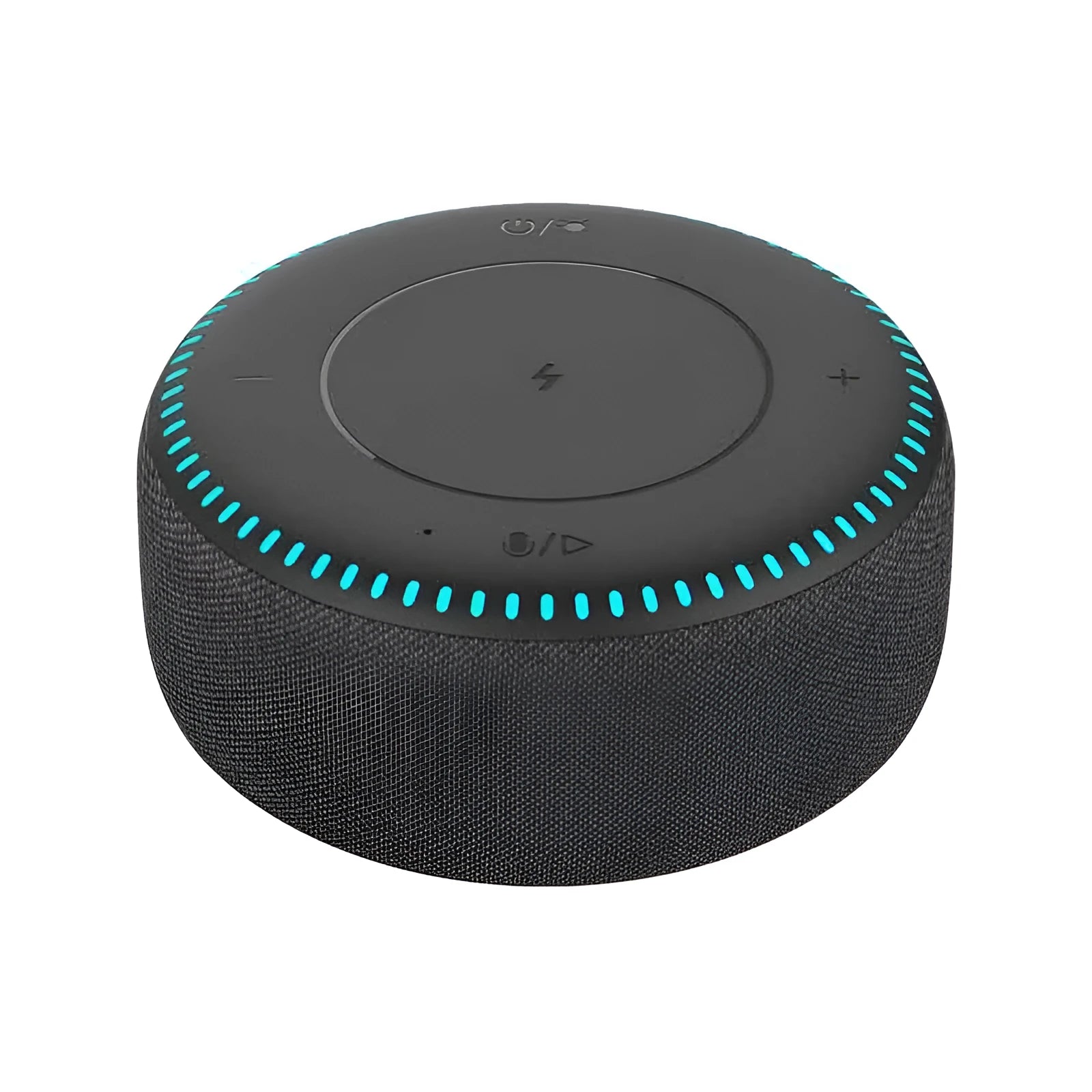 Black 20W Bluetooth speaker with wireless charger and white noise function on desk