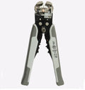 Yellow automatic wire stripper and crimping tool with self-adjusting jaws and integrated cutter