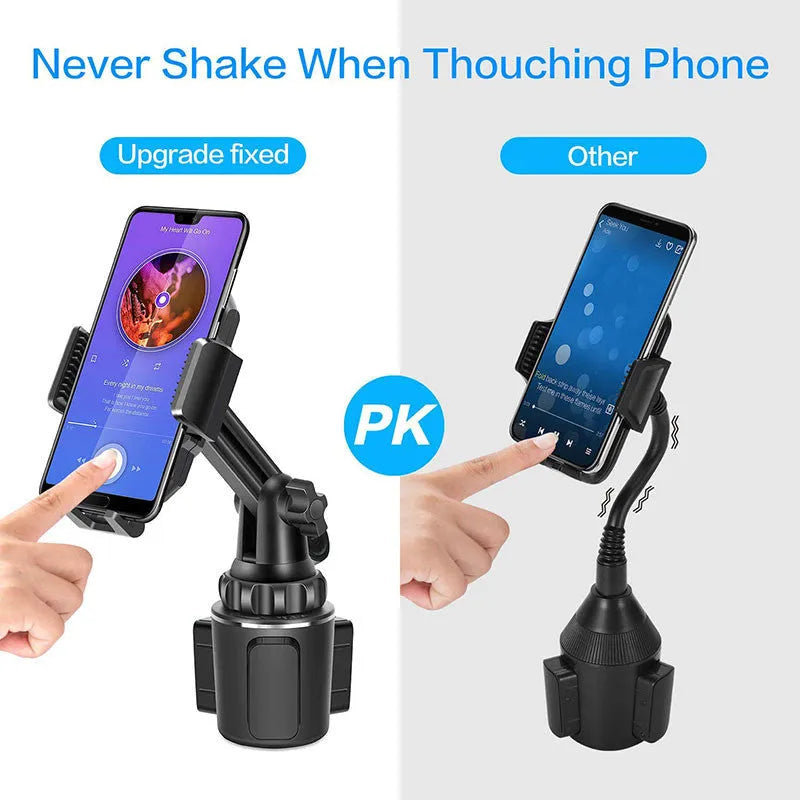 Black ABS car phone holder with 360-degree rotating arm and foam padding for device protection