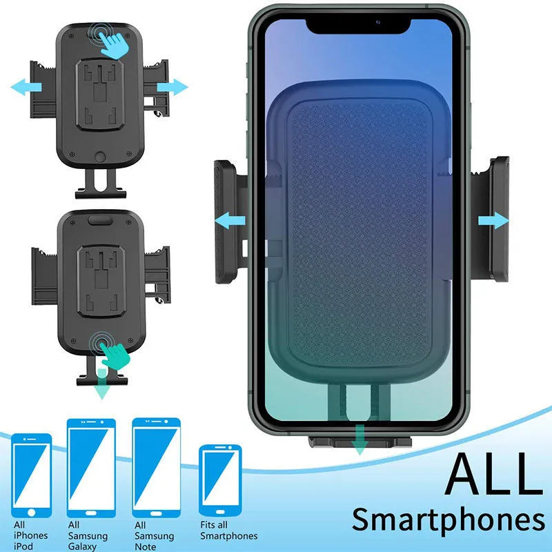 Black ABS car phone holder with 360-degree rotating arm and foam padding for device protection