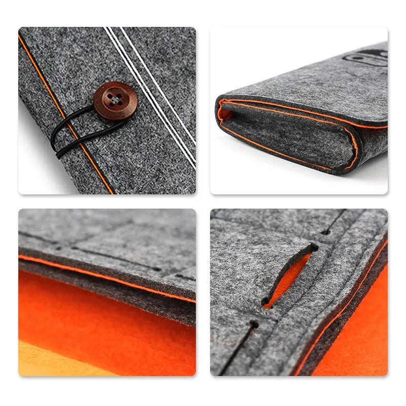 Black felt Nintendo Switch pouch showing game card slots and double storage layers
