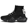 Men's black and white sports casual shoes showing mesh inside and available in sizes UK 39 to 47