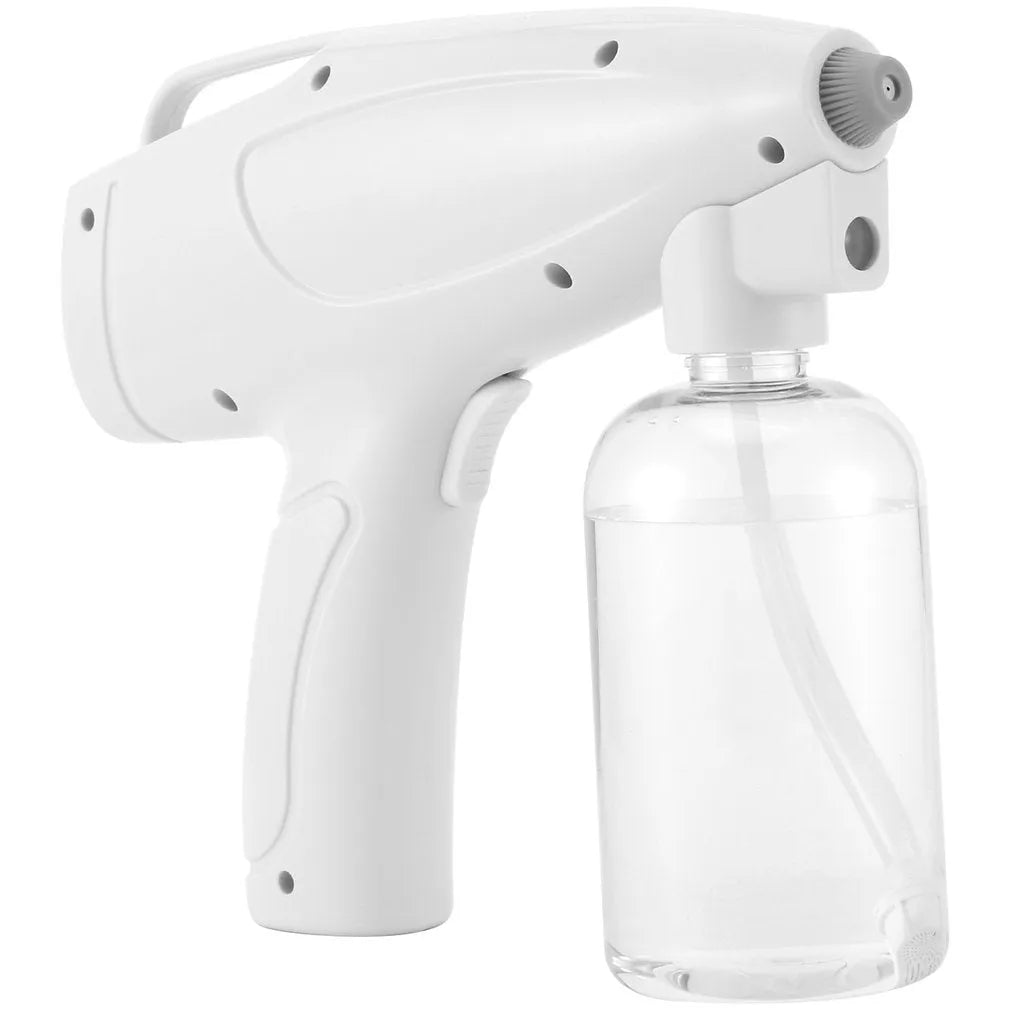 White handheld wireless disinfectant spray gun with USB-C charging port