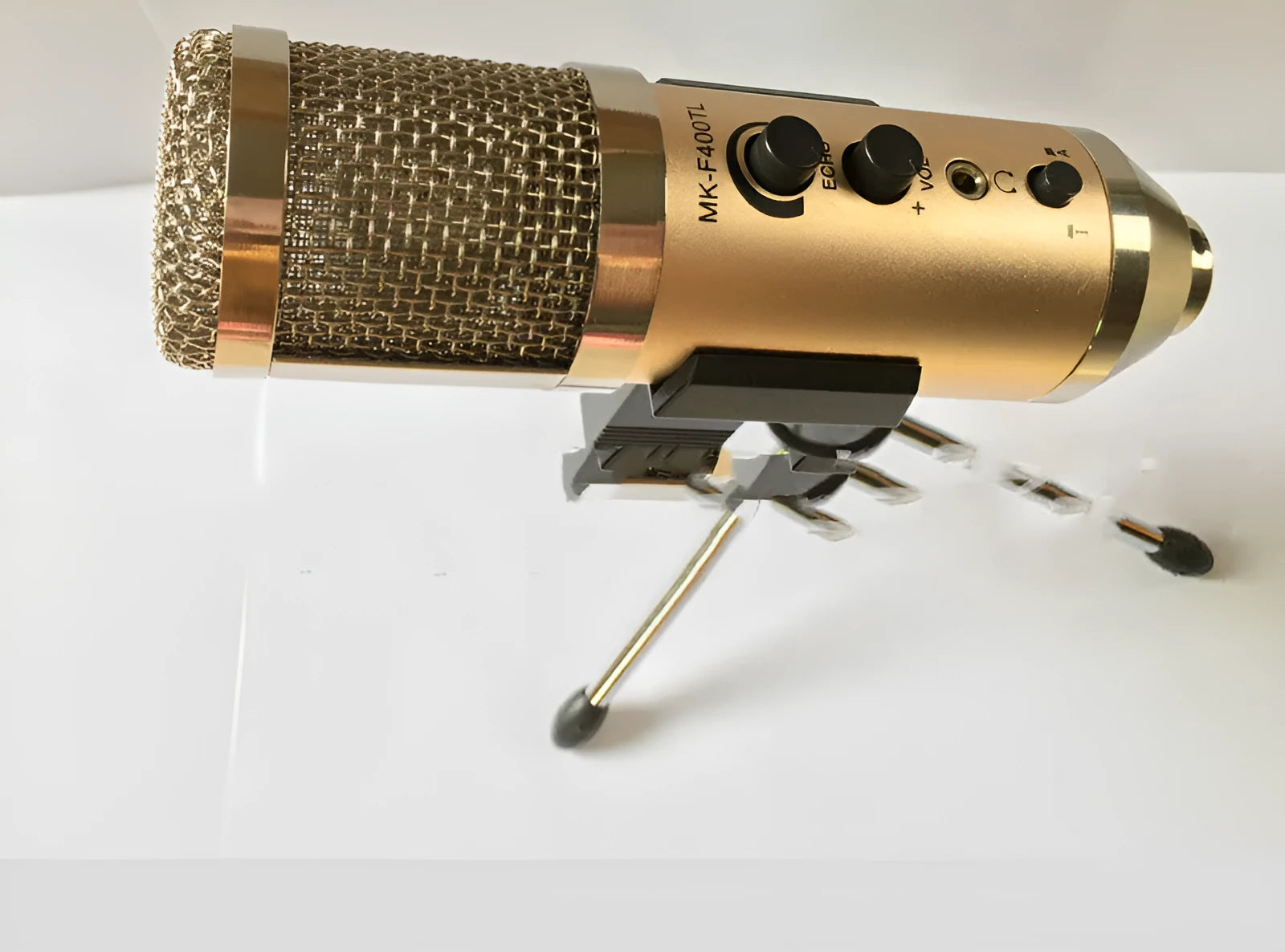 Gold wireless condenser microphone with mounting bracket for mobile phone and computer recording