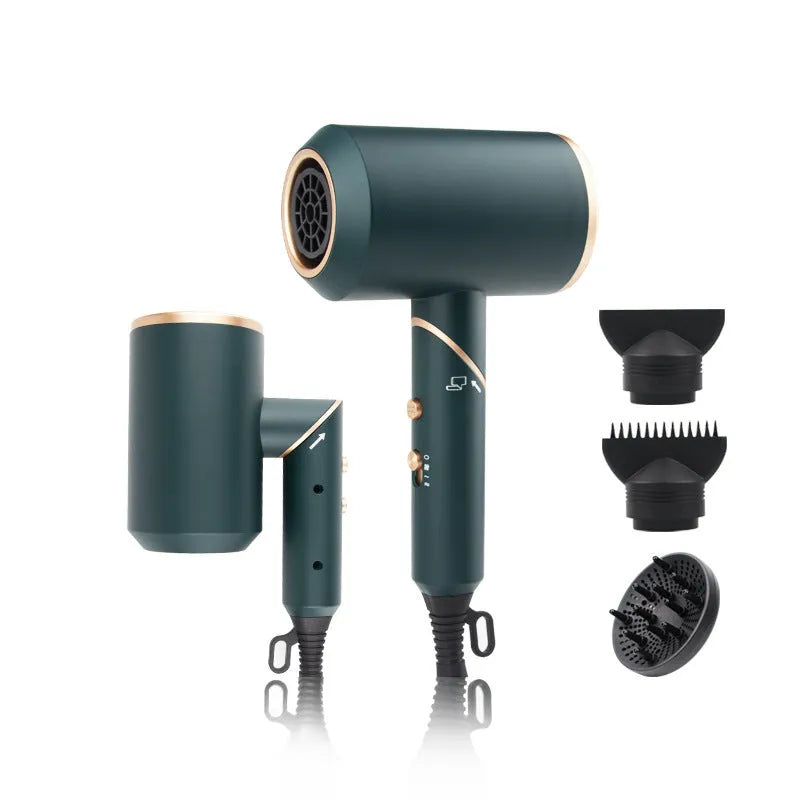 Folding handle hair dryer with two nozzles in green Phnom Penh colour