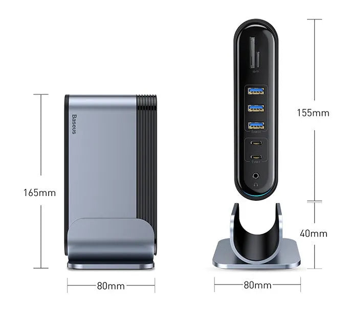 Deep Space Grey 16-in-1 Type-C workstation docking station hub with multiple ports and power supply.