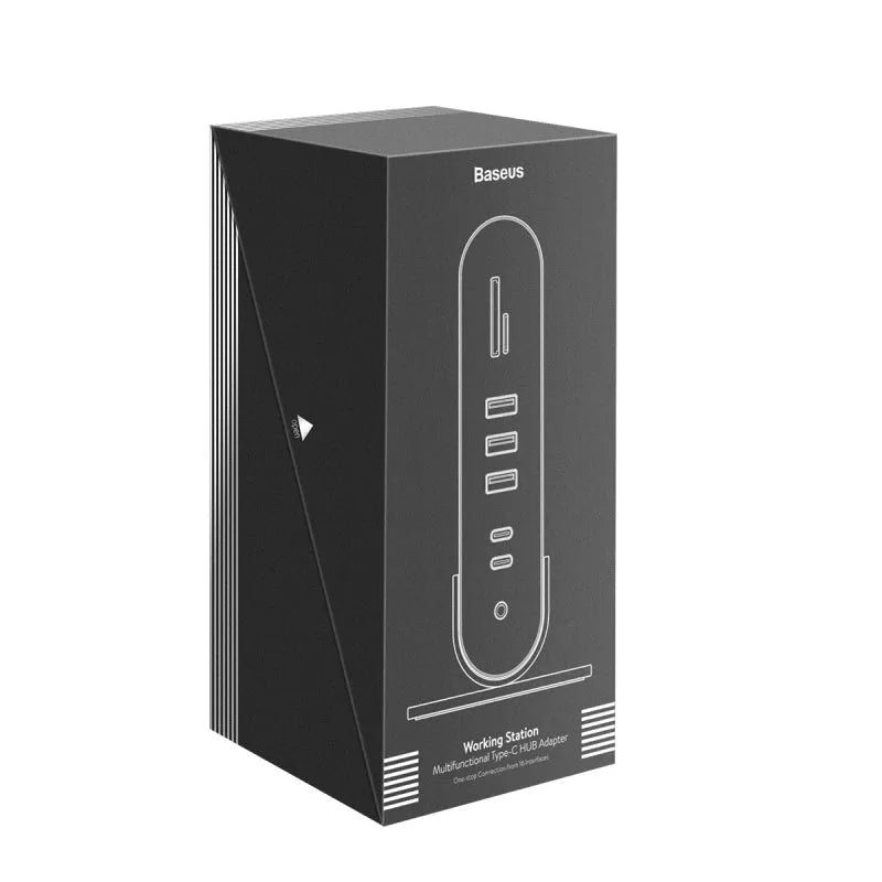 Deep Space Grey 16-in-1 Type-C workstation docking station hub with multiple ports and power supply.