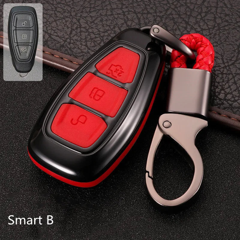 Ford car key cover in carbon fibre black, silicone ABS shell, 52mm size