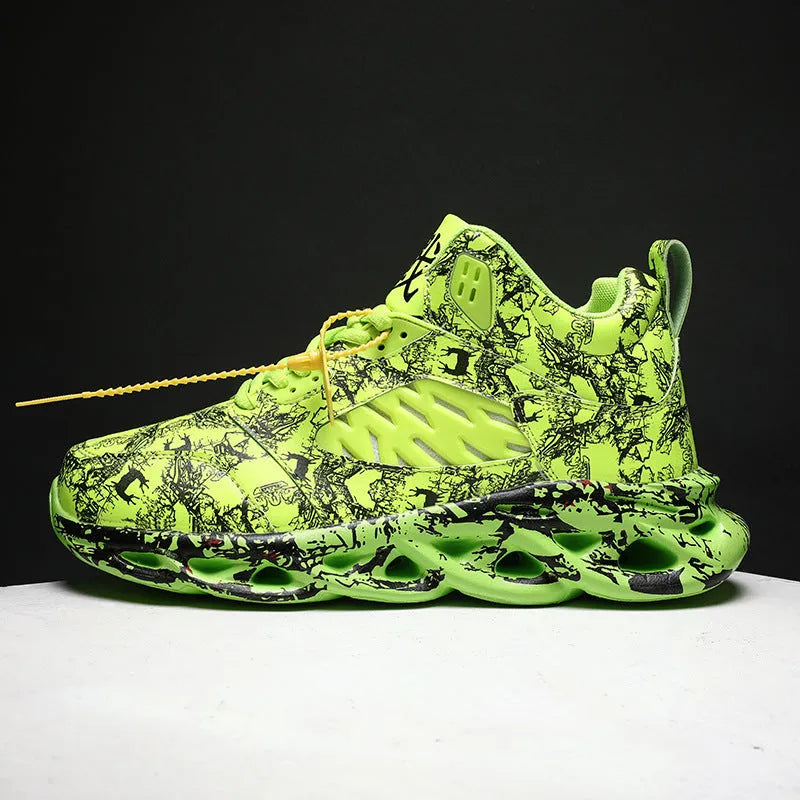 Men's camouflage pattern high-top basketball shoes with microfiber upper and rubber sole