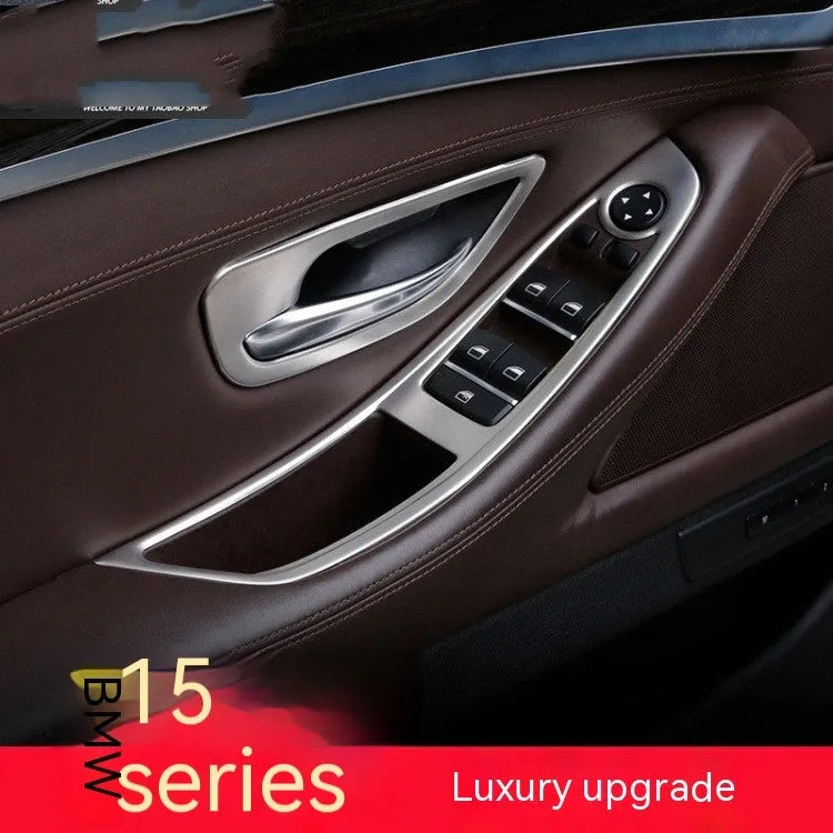 Set of four ABS stainless steel decorative trim strips for BMW 5 Series F10 F11 interior door handles.