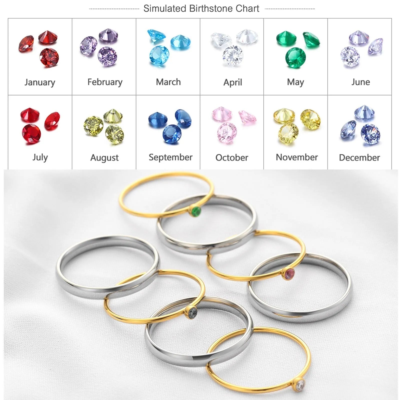 December birthstone engraved titanium steel ring with geometric design and electroplated finish