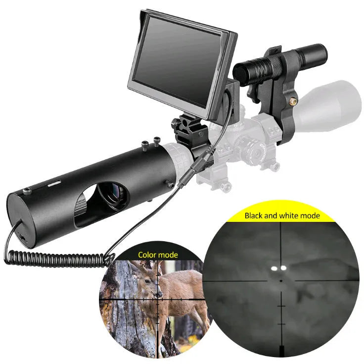 Black digital night vision goggles with 5-inch LCD display and infrared illumination system