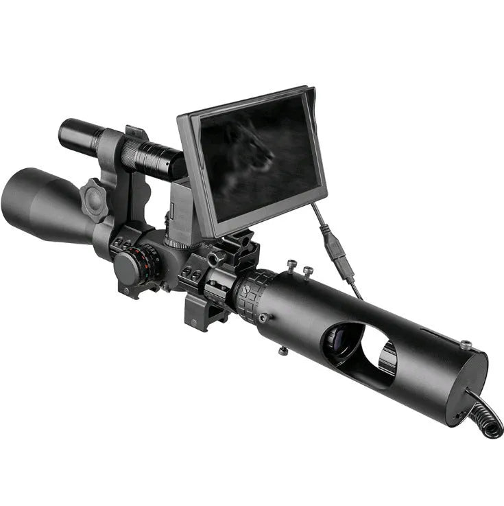 Black digital night vision goggles with 5-inch LCD display and infrared illumination system