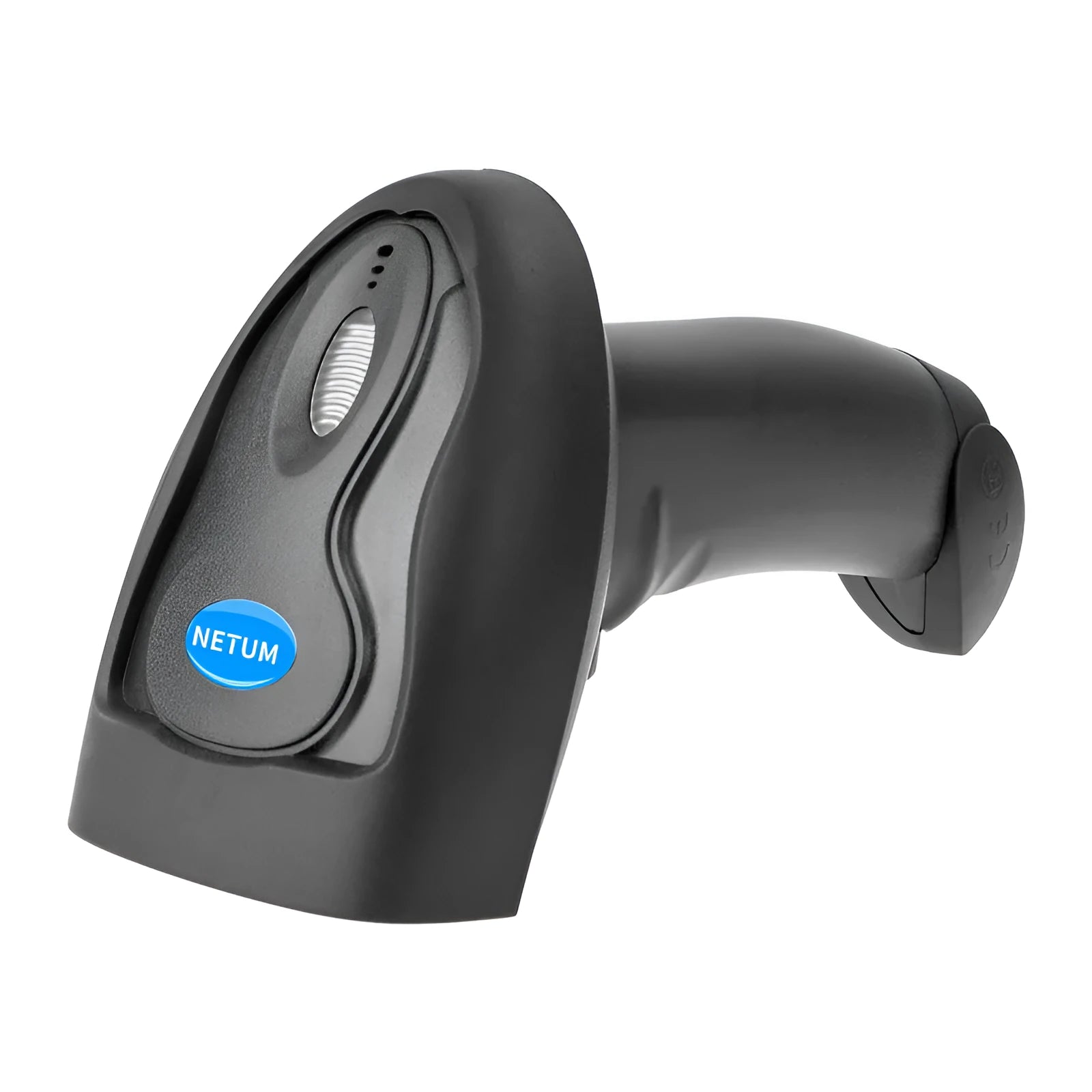 Black wireless handheld laser barcode scanner with USB connection