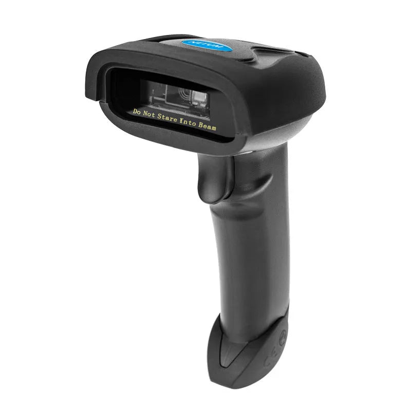 Black wireless handheld laser barcode scanner with USB connection