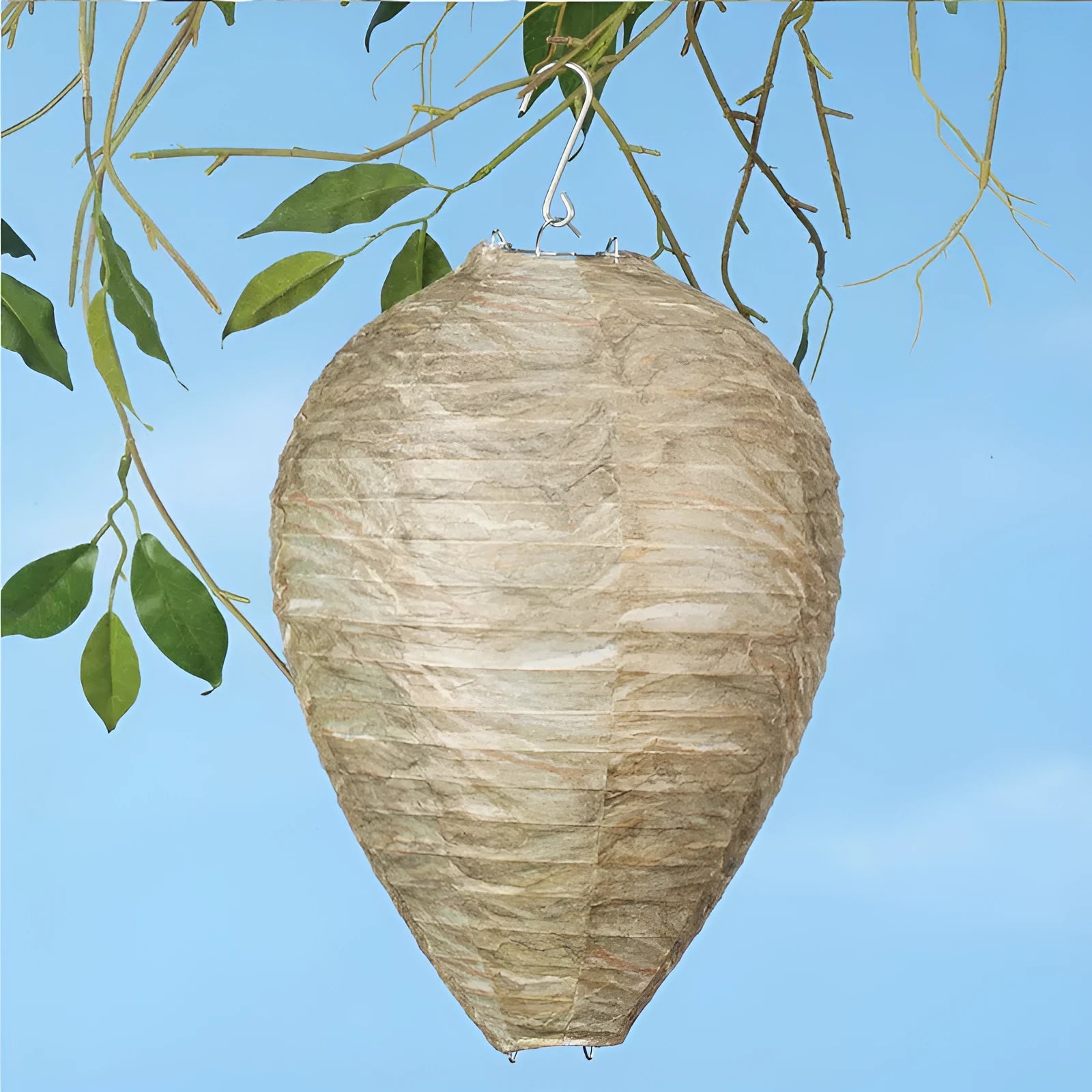 Hexagonal paper beehive lantern with wire frame measuring 22x28cm in photo colour