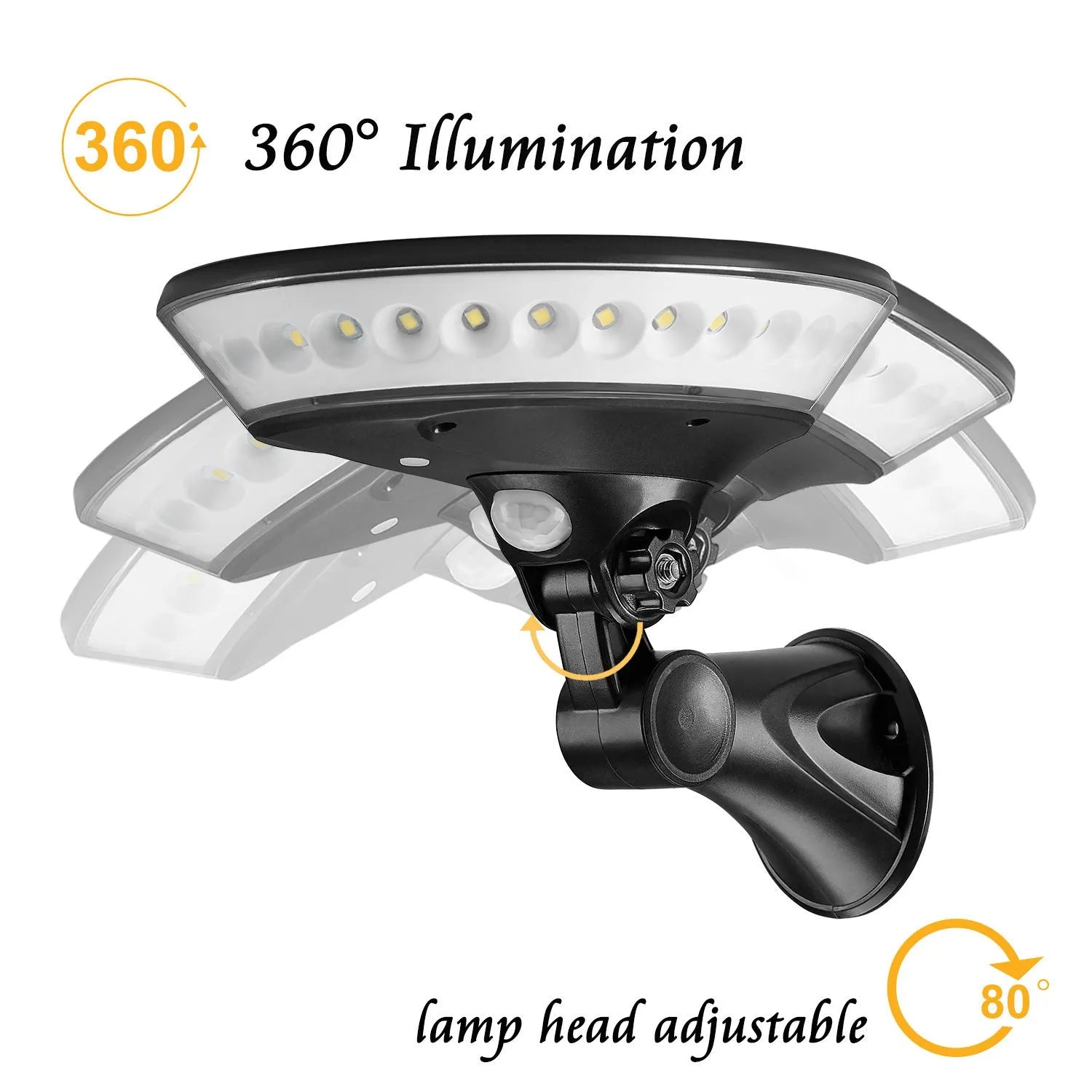 Solar-powered LED wall light with 360-degree illumination and motion sensor