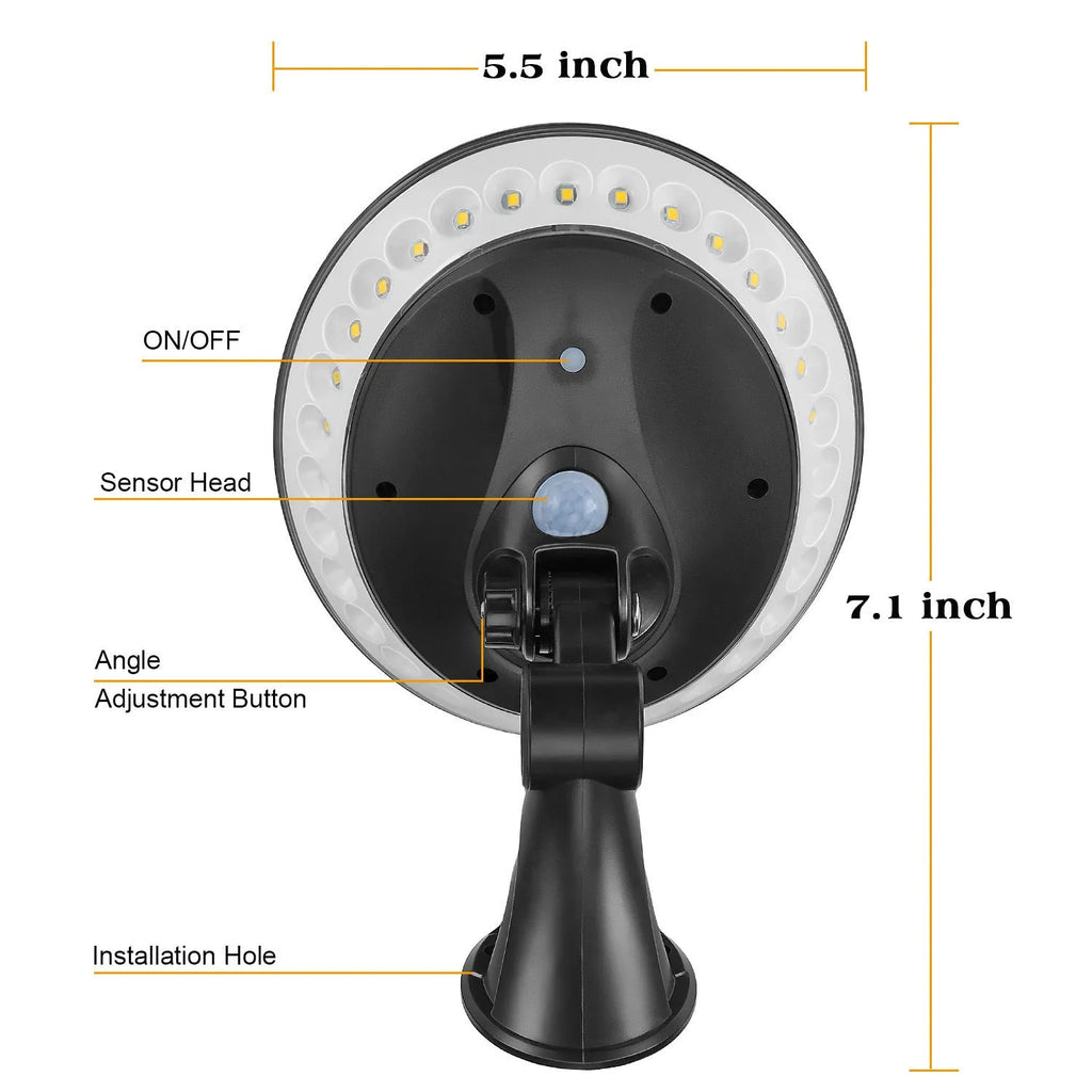 Solar-powered LED wall light with 360-degree illumination and motion sensor