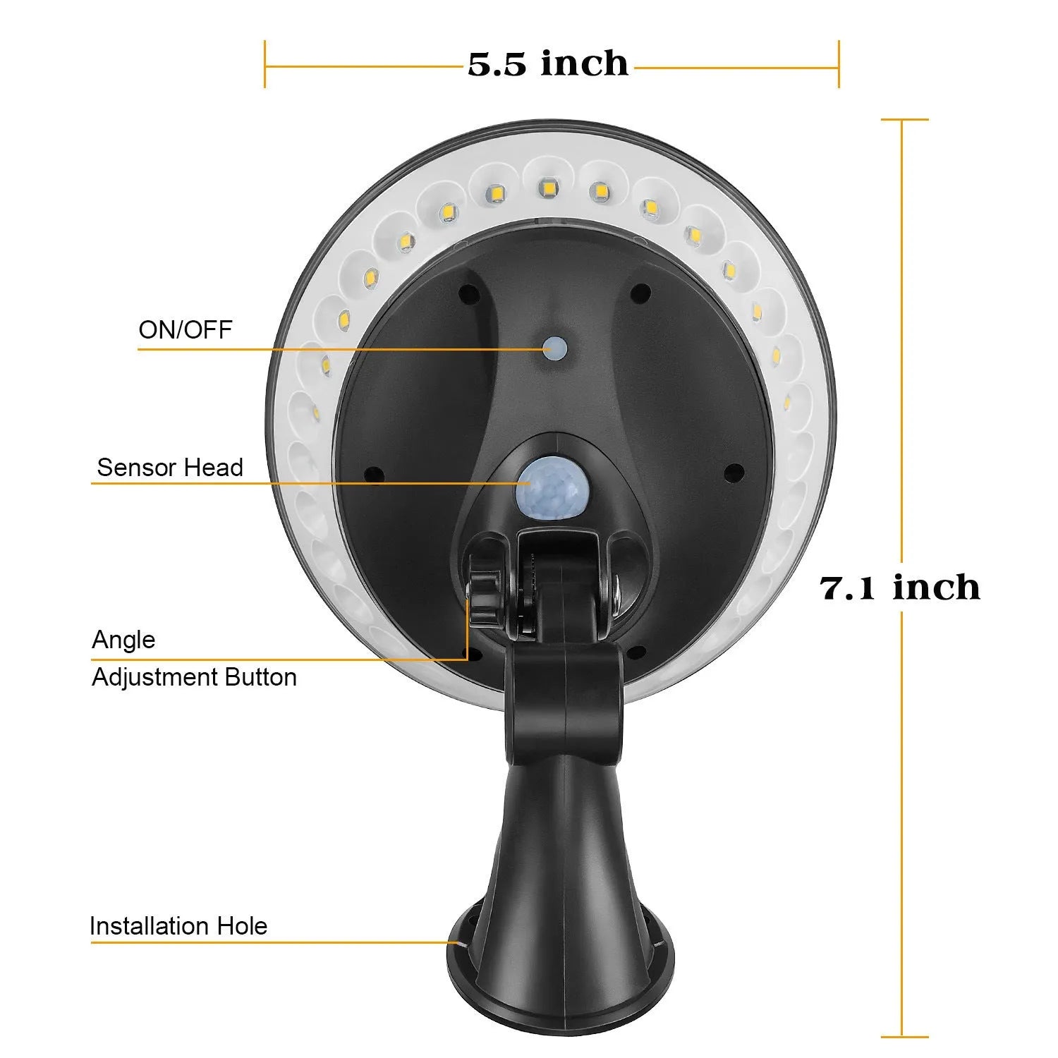 Solar-powered LED wall light with 360-degree illumination and motion sensor