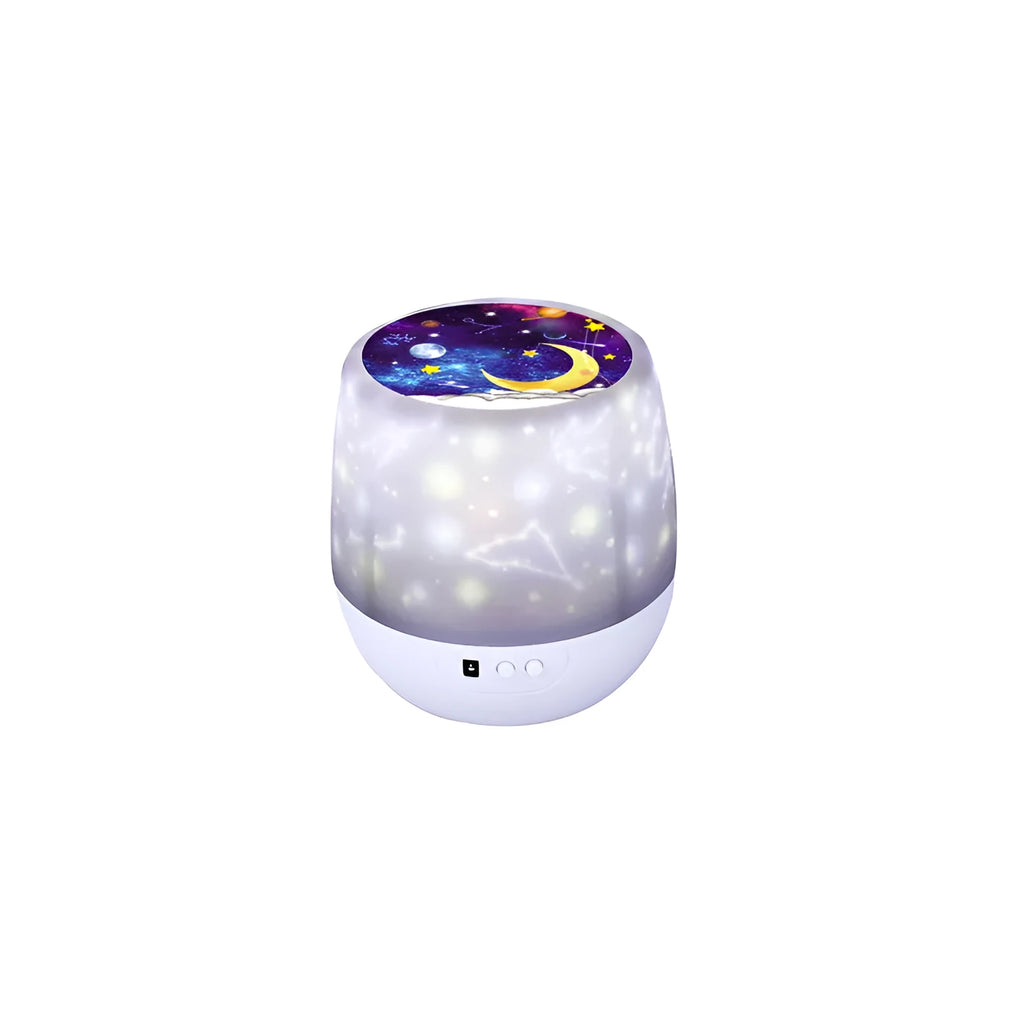 Projector night light showing rotating star patterns on bedroom wall