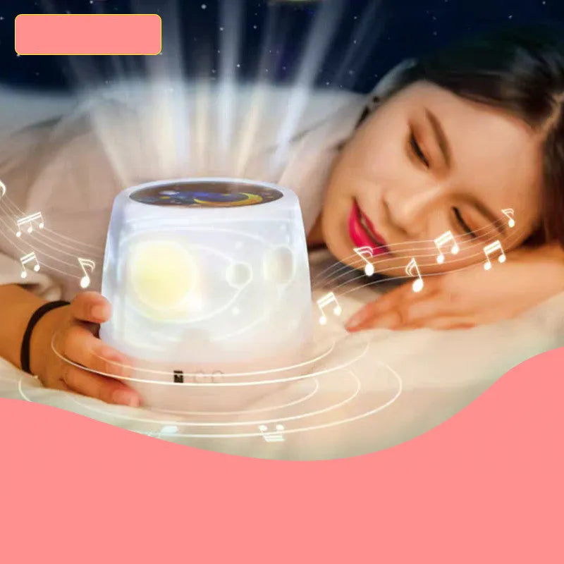 Projector night light showing rotating star patterns on bedroom wall