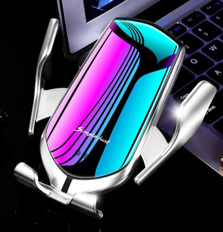 Magic Clip R1 automatic wireless car phone holder in gold or silver finish with clip mounting