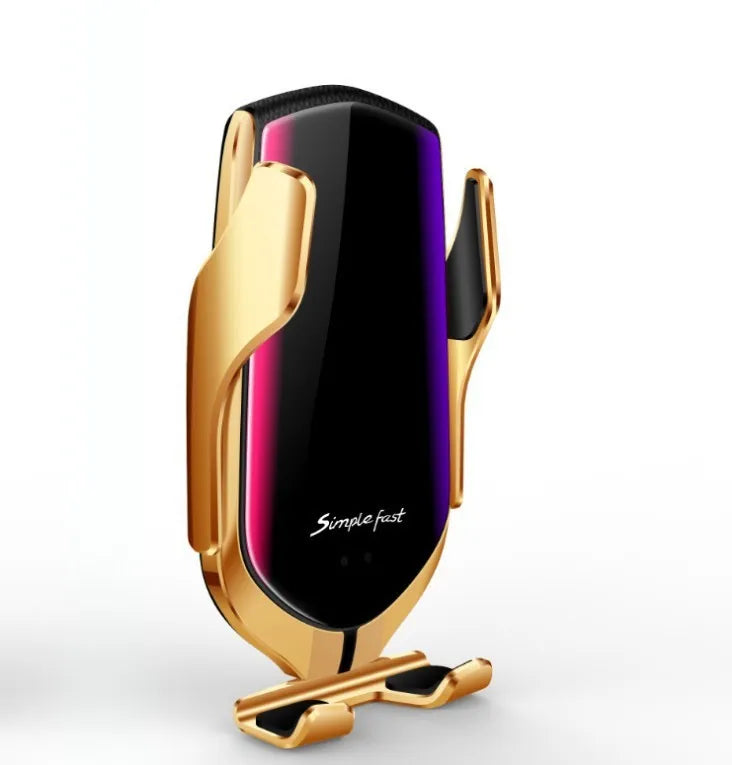 Magic Clip R1 automatic wireless car phone holder in gold or silver finish with clip mounting