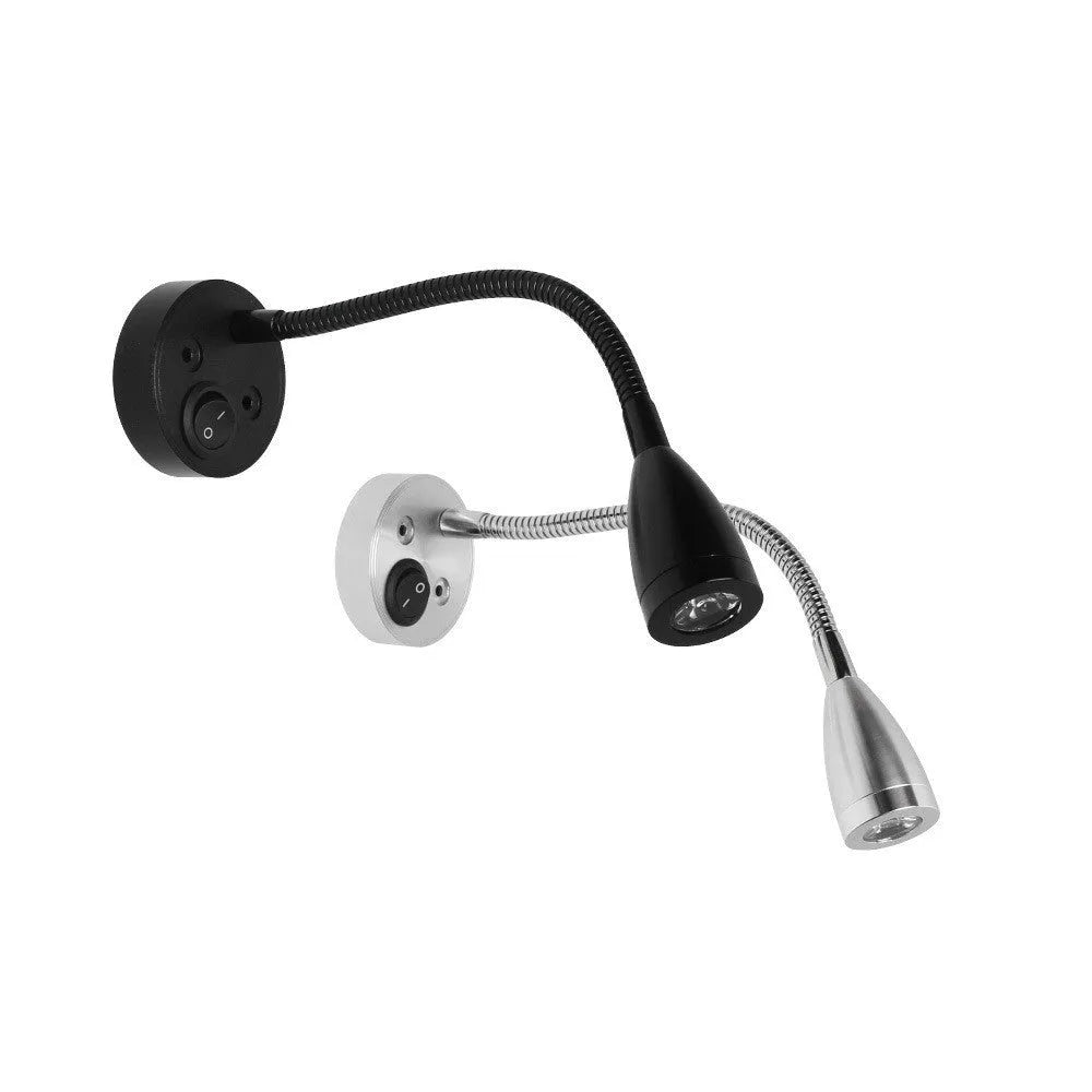 12V 1W LED reading light with aluminium shade and switch, black finish