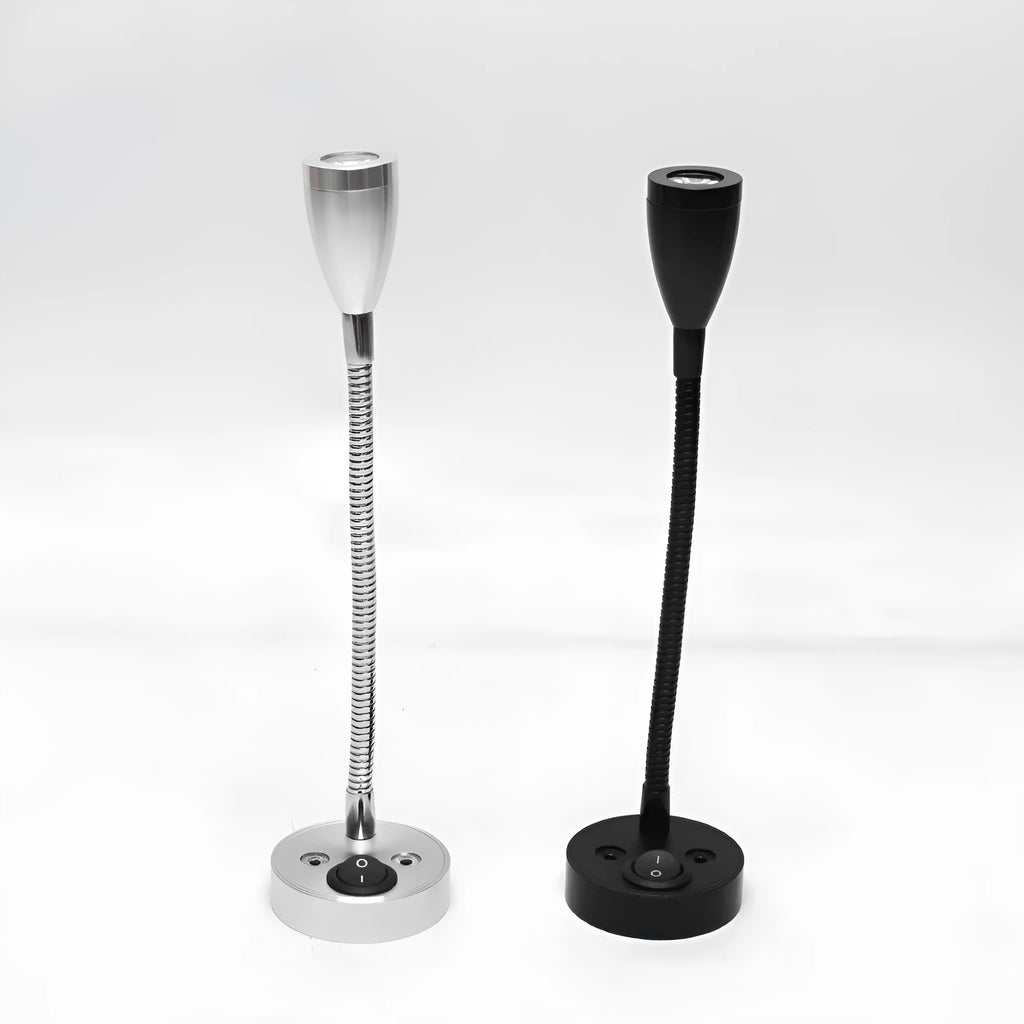 12V 1W LED reading light with aluminium shade and switch, black finish