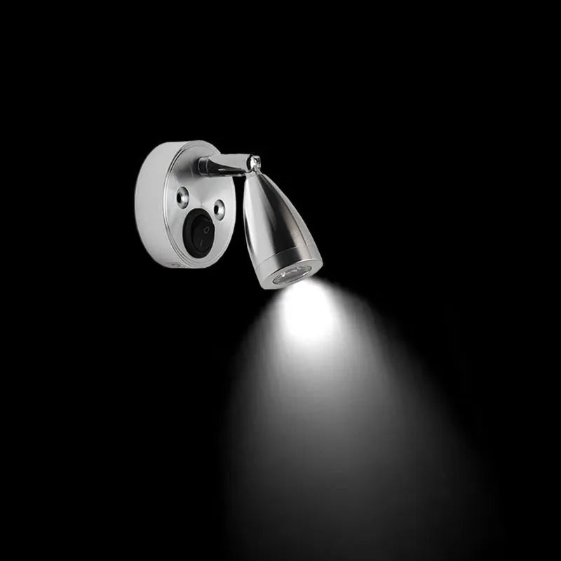 12V 1W LED reading light with aluminium shade and switch, black finish