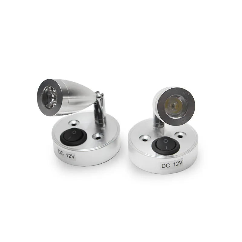 12V 1W LED reading light with aluminium shade and switch, black finish