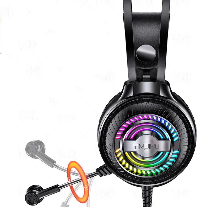 Black wired computer headset with adjustable headband, protein earmuffs, and 3.5mm plug for PC desktop use