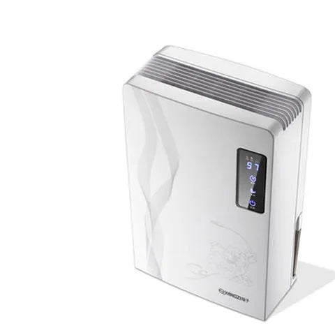 White compact household dehumidifier with electronic controls and 2.2L water tank