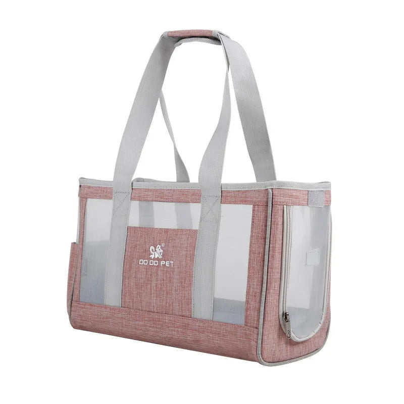 Grey large capacity Oxford cloth pet carrier backpack for dogs and cats with breathable mesh side panels