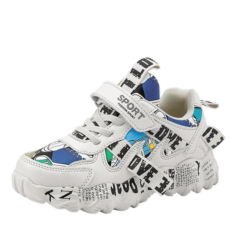Boys' sports shoes with Velcro closure and rubber sole in beige blue, white red and bright red colour options