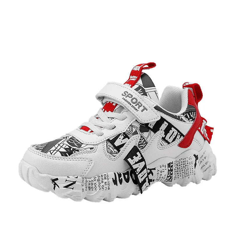 Boys' sports shoes with Velcro closure and rubber sole in beige blue, white red and bright red colour options