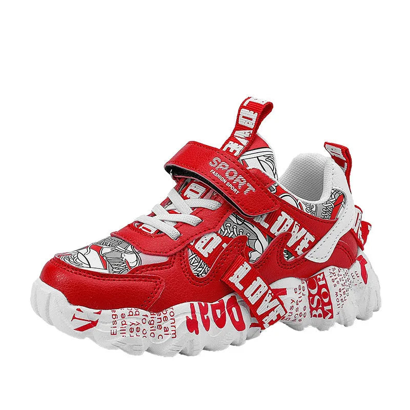Boys' sports shoes with Velcro closure and rubber sole in beige blue, white red and bright red colour options