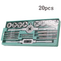 Metric tap and die set with silver and titanium-plated alloy steel taps and matching wrenches