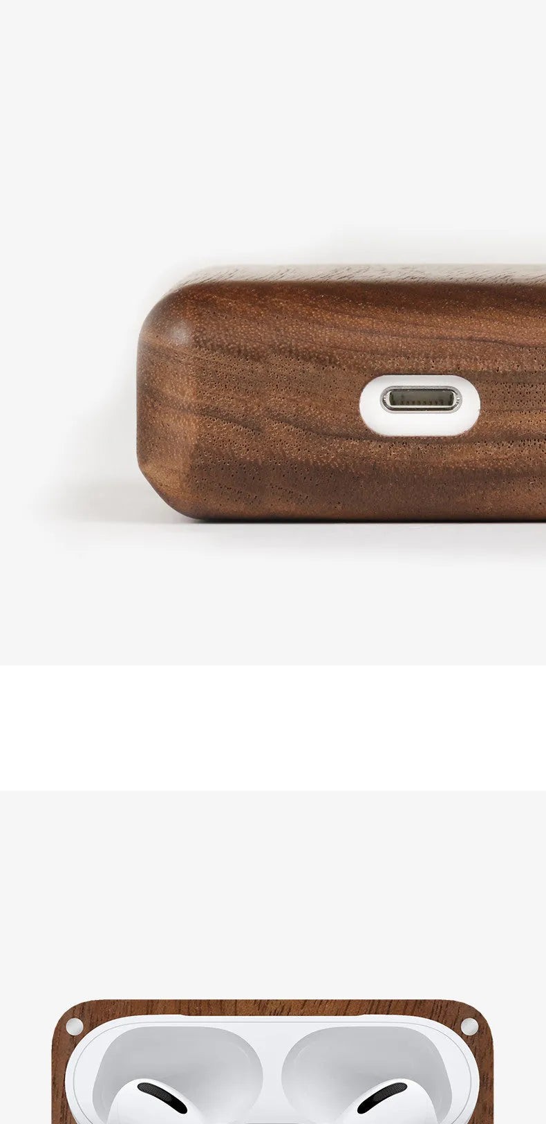 Solid wood Bluetooth earphone sleeve and case with lanyard in various wood finishes like bamboo and walnut.