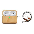 Solid wood Bluetooth earphone sleeve and case with lanyard in various wood finishes like bamboo and walnut.